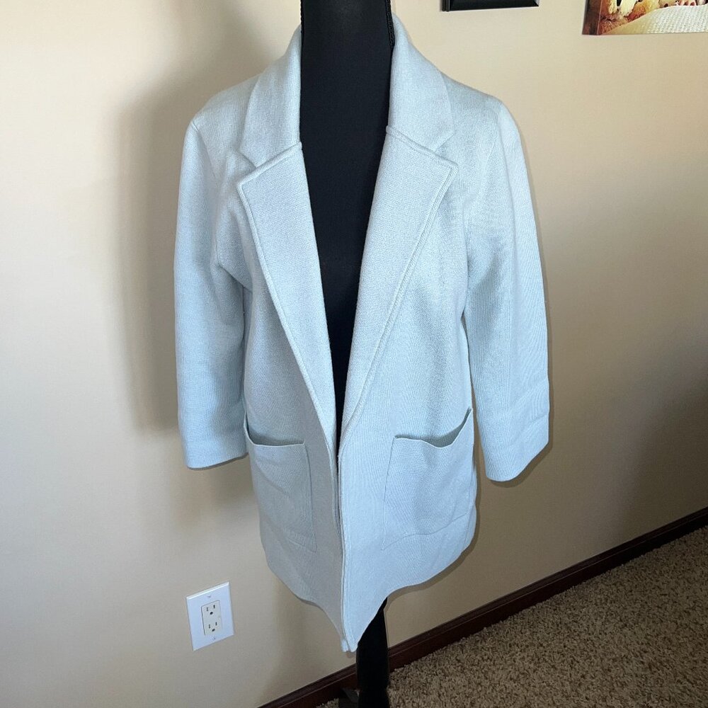 J.Crew Sophie Sweater Blazer XS Blue Open Front Relaxed Fit Merino Wool Blend - Picture 7 of 7